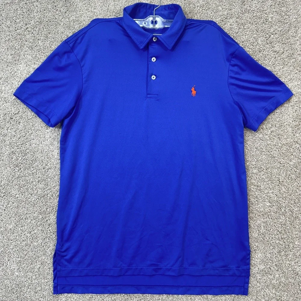 Ralph Lauren Polo Shirt Mens Medium RL Performance Blue Short Sleeve EUC